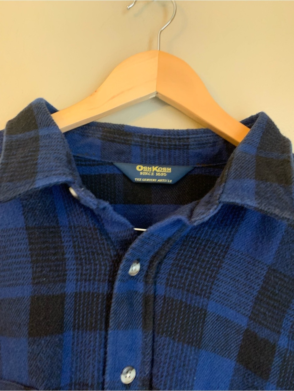 Vintage OshKosh Flannel Shirt Mens Blue Black Plaid Button Up 90s Heavyweight - Picture 4 of 6